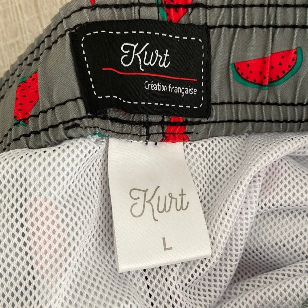 Kurt Creation Francaise Gray Watermelon Print Mens Swim Shorts Size L